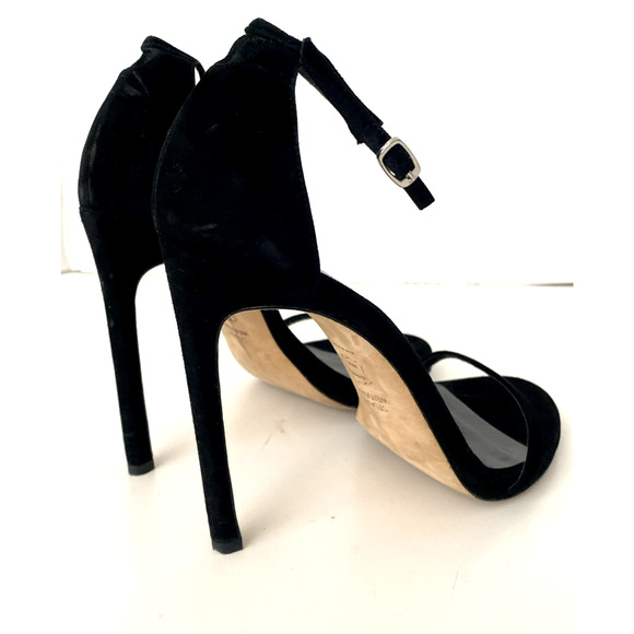 Stuart Weitzman Nudist Nudistsong Black Suede Sandal Open Toe Slim Heel 8.5 - Picture 11 of 15